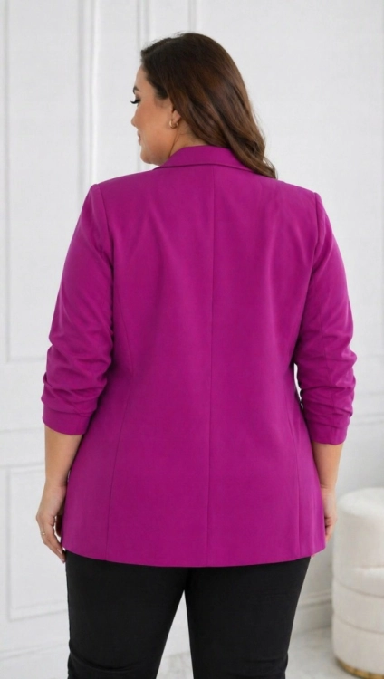 Marynarka damska Plus Size – elegancka Luźny krój rękaw 3/4 Róż Biskupi 6XL