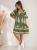 Sukienka Boho Z Falbanką Zwiewna na Upał Prosta haft wzór Zielona