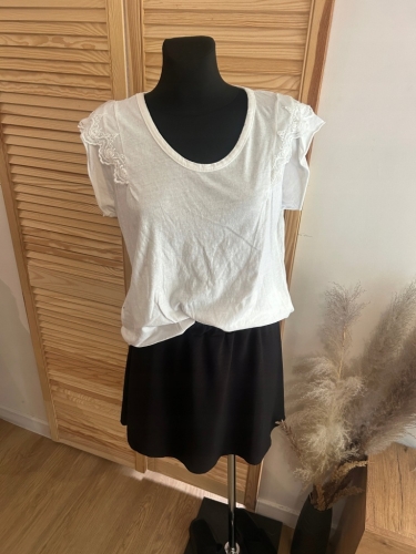 Bluzka damska bawełniana Letnia Tshirt Z koronką Romantyczna Biała