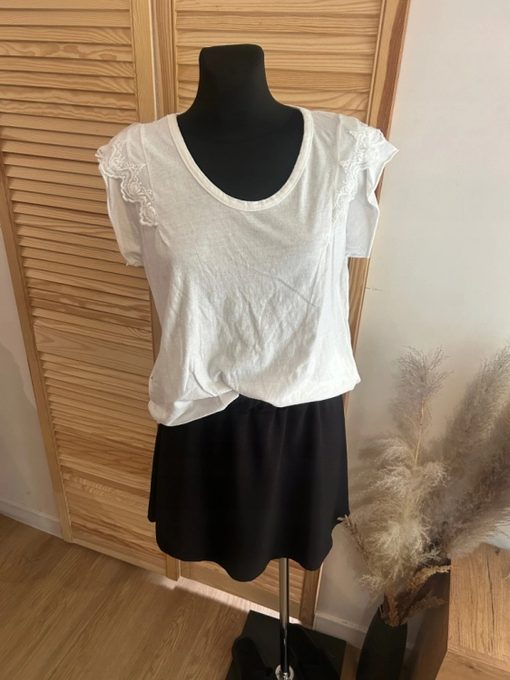 Bluzka damska bawełniana Letnia Tshirt Z koronką Romantyczna Biała