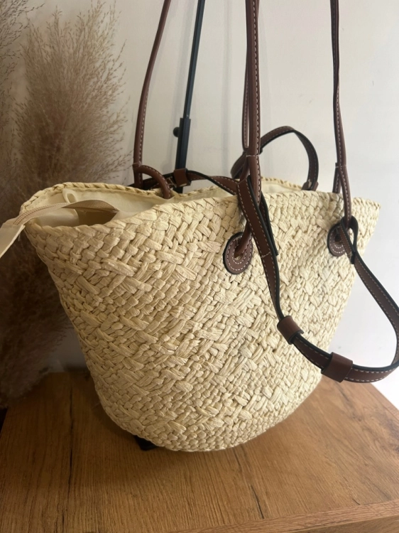 Koszyk Letni Torba Shopperka Wakacyjny Boho Pojemny Beżowy Brąz