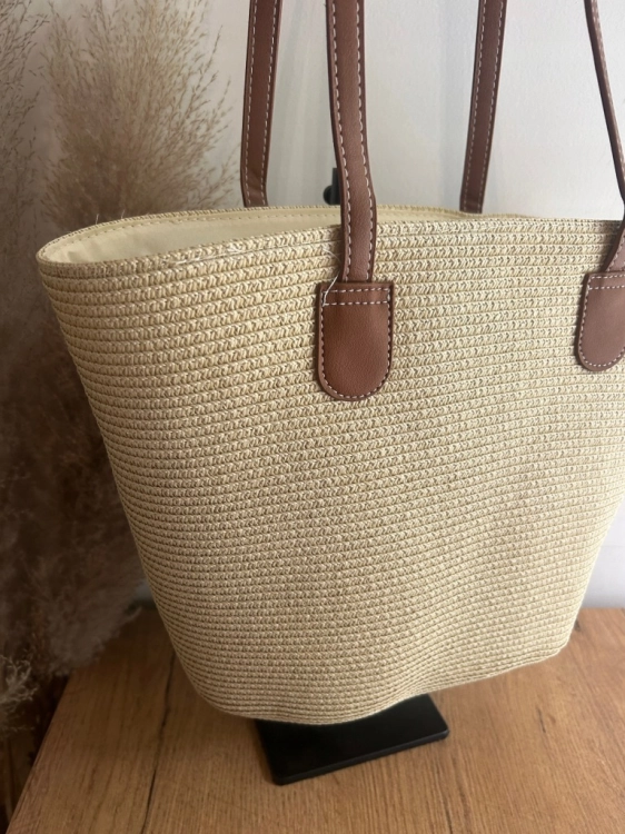 Koszyk Letni Torba Shopperka Wakacyjny Boho Pojemny Beżowy Jasny