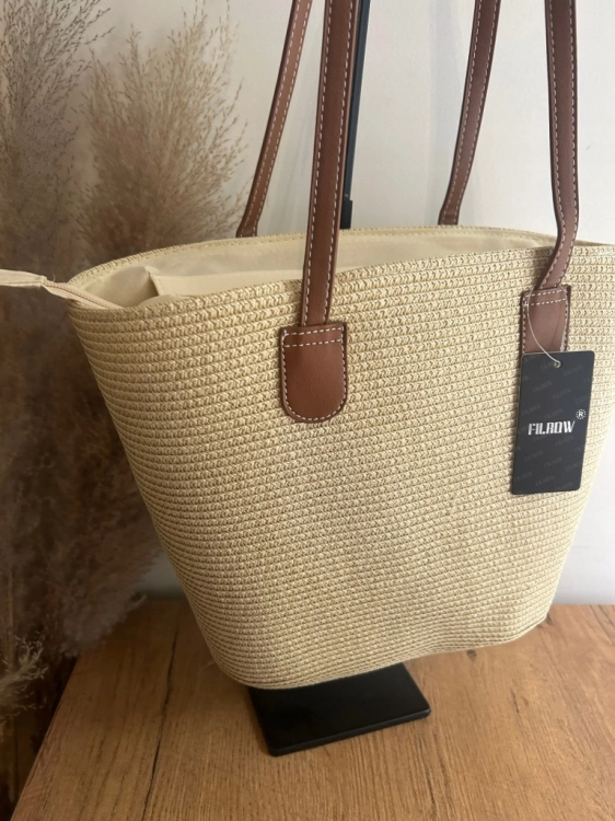 Koszyk Letni Torba Shopperka Wakacyjny Boho Pojemny Beżowy Jasny