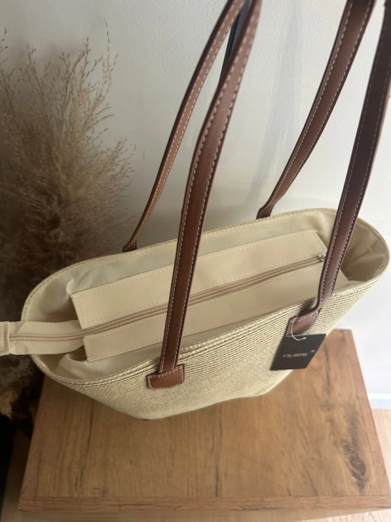 Koszyk Letni Torba Shopperka Wakacyjny Boho Pojemny Beżowy Jasny