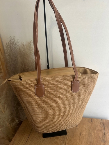 Koszyk Letni Torba Shopperka Wakacyjny Boho Pojemny Beżowy Ciemny