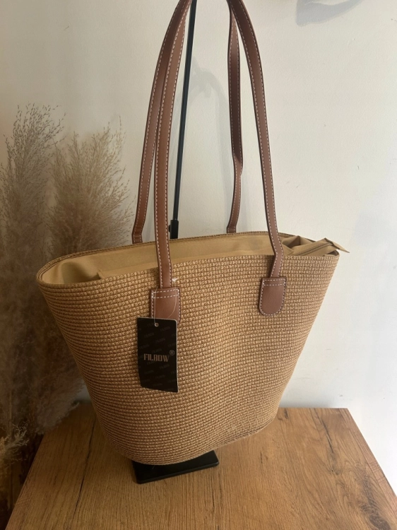Koszyk Letni Torba Shopperka Wakacyjny Boho Pojemny Beżowy Ciemny