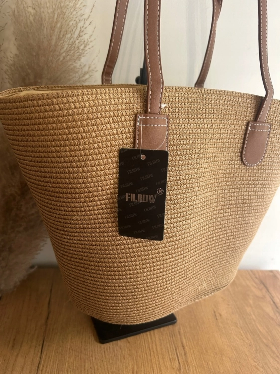 Koszyk Letni Torba Shopperka Wakacyjny Boho Pojemny Beżowy Ciemny