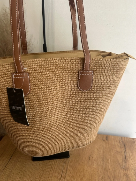 Koszyk Letni Torba Shopperka Wakacyjny Boho Pojemny Beżowy Ciemny