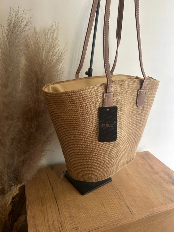 Koszyk Letni Torba Shopperka Wakacyjny Boho Pojemny Beżowy Ciemny
