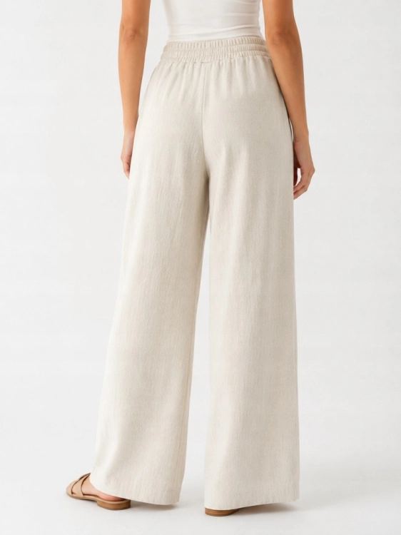 Spodnie lniane beżowe WIDE LEG lekkie wakacyjne szerokie nogawki Boho M