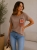 Bluzka damska MEGi z ozdobną aplikacją szydełkowa boho Etno Beż Fango L/XL