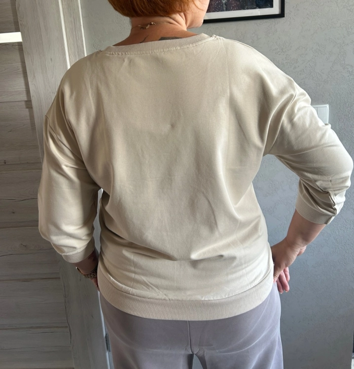 Bluzka damska Bluza 3/4 MEGi Nadruk Myszka Sportowa Wygodna Beżowa