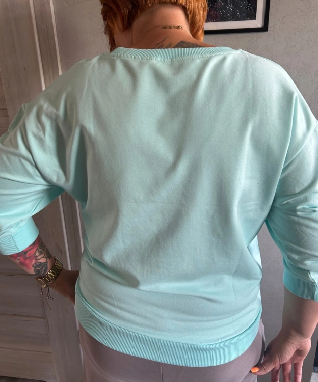 Bluzka damska Bluza 3/4 MEGi Nadruk Myszka Sportowa Wygodna Turkusowa