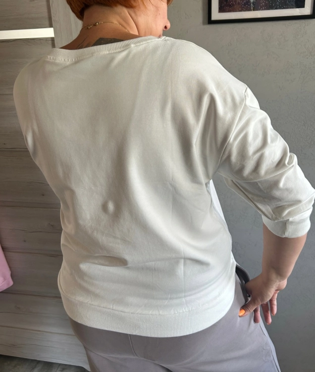 Bluzka damska Bluza 3/4 MEGi Nadruk Myszka Sportowa Wygodna Biała