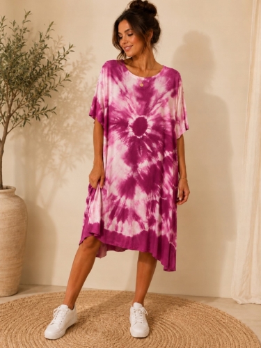 Sukienka damska oversize tie-dye luźna wygodna modna Różowa