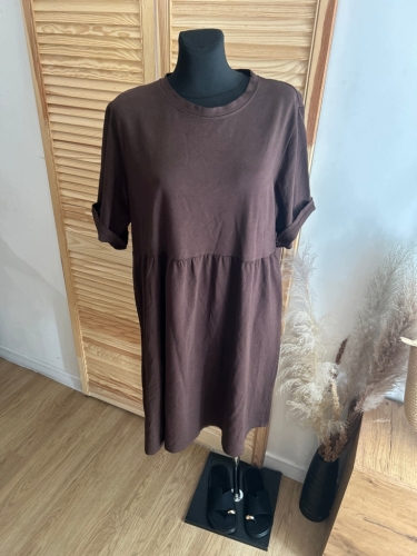 Sukienka damska oversize bawełniana Wygodna Casual z krótkim rękawem Brąz
