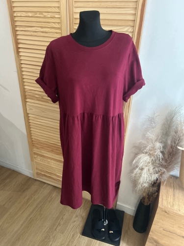 Sukienka damska oversize bawełniana Wygodna Casual z krótkim rękawem Bordo