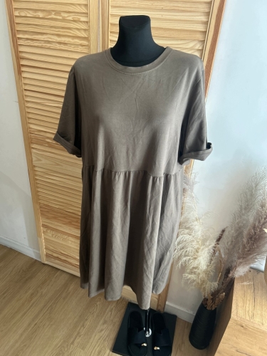 Sukienka damska oversize bawełniana Wygodna Casual z krótkim rękawem Beż