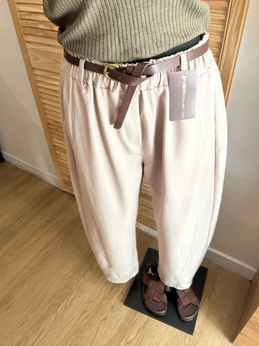 Spodnie damskie baggy z paskiem luźne Eleganckie Balloon Materiał Beżowe