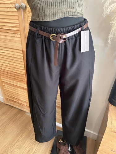 Spodnie damskie baggy z paskiem luźne Eleganckie Balloon Materiał Czarne