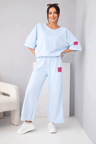 Komplet damski dres Szerokie spodnie Bluza Masełko Niebieski Jasny Baby Blu