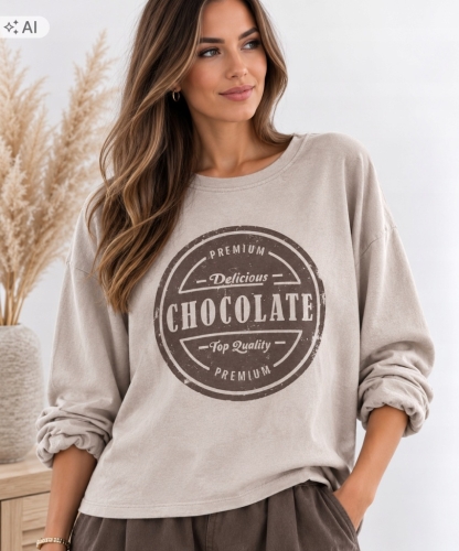 Bluza damska Lekka z nadrukiem CHOCOLATE Beżowa