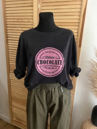 Bluza damska Lekka z nadrukiem CHOCOLATE Czarna
