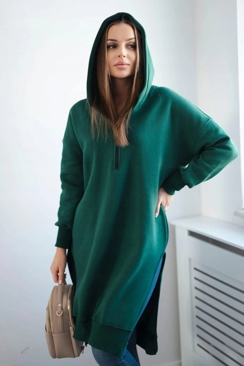 Bluza ocieplana z rozcięciami na bokach zielona uniwersalna