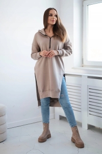 Bluza ocieplana z rozcięciami na bokach beżowa uniwersalna
