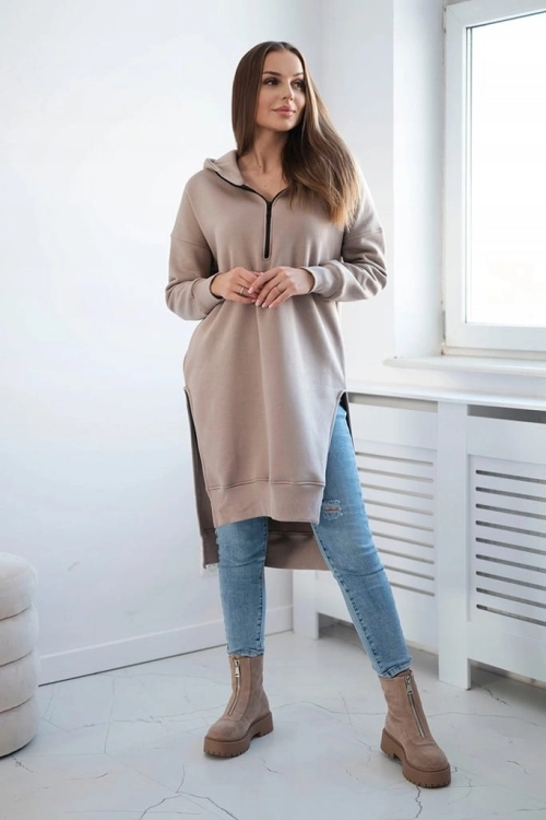Bluza ocieplana z rozcięciami na bokach beżowa uniwersalna