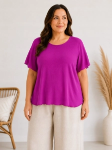 Bluzka damska z plisowaniem na plecach zwiewna luźna Plus Size Różowa Magen
