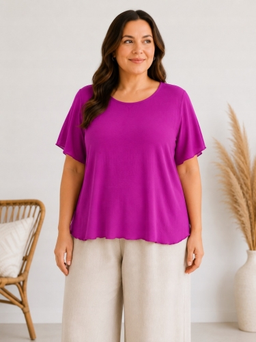 Bluzka damska z plisowaniem na plecach zwiewna luźna Plus Size Różowa Magen