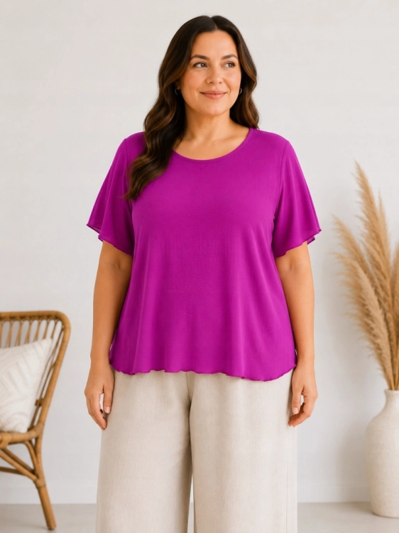 Bluzka damska z plisowaniem na plecach zwiewna luźna Plus Size Różowa Magen