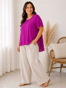 Bluzka damska z plisowaniem na plecach zwiewna luźna Plus Size Różowa Magen