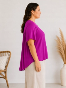 Bluzka damska z plisowaniem na plecach zwiewna luźna Plus Size Różowa Magen