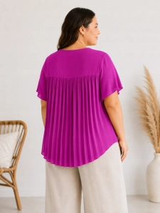 Bluzka damska z plisowaniem na plecach zwiewna luźna Plus Size Różowa Magen