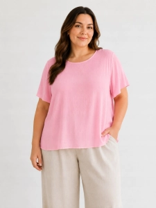 Bluzka damska z plisowaniem na plecach zwiewna luźna Plus Size Jasny Różowy