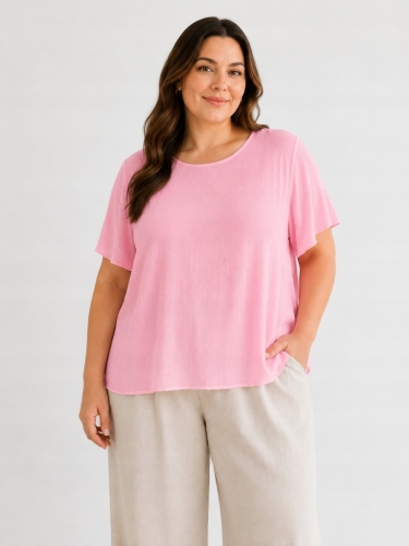 Bluzka damska z plisowaniem na plecach zwiewna luźna Plus Size Jasny Różowy