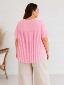 Bluzka damska z plisowaniem na plecach zwiewna luźna Plus Size Jasny Różowy
