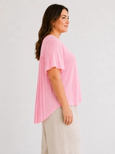 Bluzka damska z plisowaniem na plecach zwiewna luźna Plus Size Jasny Różowy