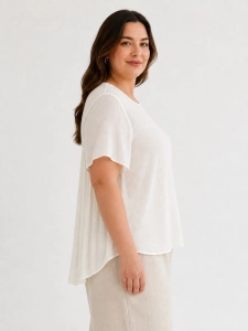 Bluzka damska z plisowaniem na plecach zwiewna luźna Plus Size Biała