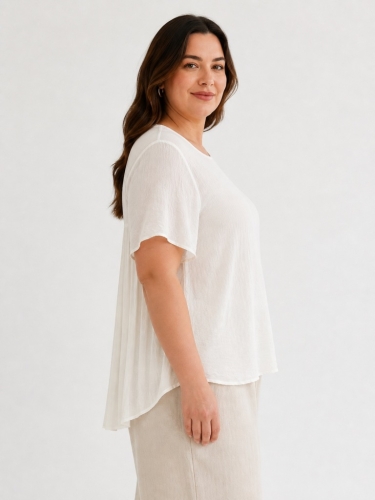 Bluzka damska z plisowaniem na plecach zwiewna luźna Plus Size Biała