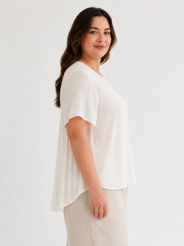 Bluzka damska z plisowaniem na plecach zwiewna luźna Plus Size Biała