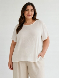 Bluzka damska z plisowaniem na plecach zwiewna luźna Plus Size Biała