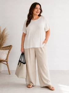 Bluzka damska z plisowaniem na plecach zwiewna luźna Plus Size Biała