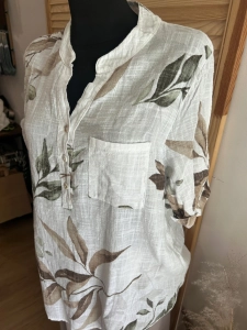 Lekka bluzka Koszula damska lniana bawełniana Boho oversize Kwiaty Beżowa