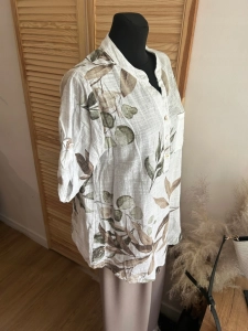 Lekka bluzka Koszula damska lniana bawełniana Boho oversize Kwiaty Beżowa