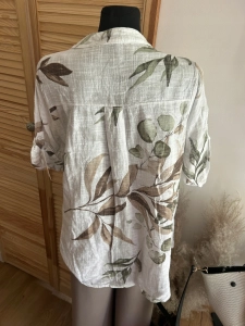 Lekka bluzka Koszula damska lniana bawełniana Boho oversize Kwiaty Beżowa