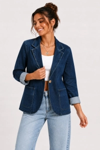 Marynarka jeansowa sportowa MEGI Elastyczna Casual Niebieska L/xl