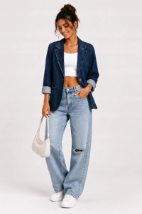 Marynarka jeansowa sportowa MEGI Elastyczna Casual Niebieska L/xl